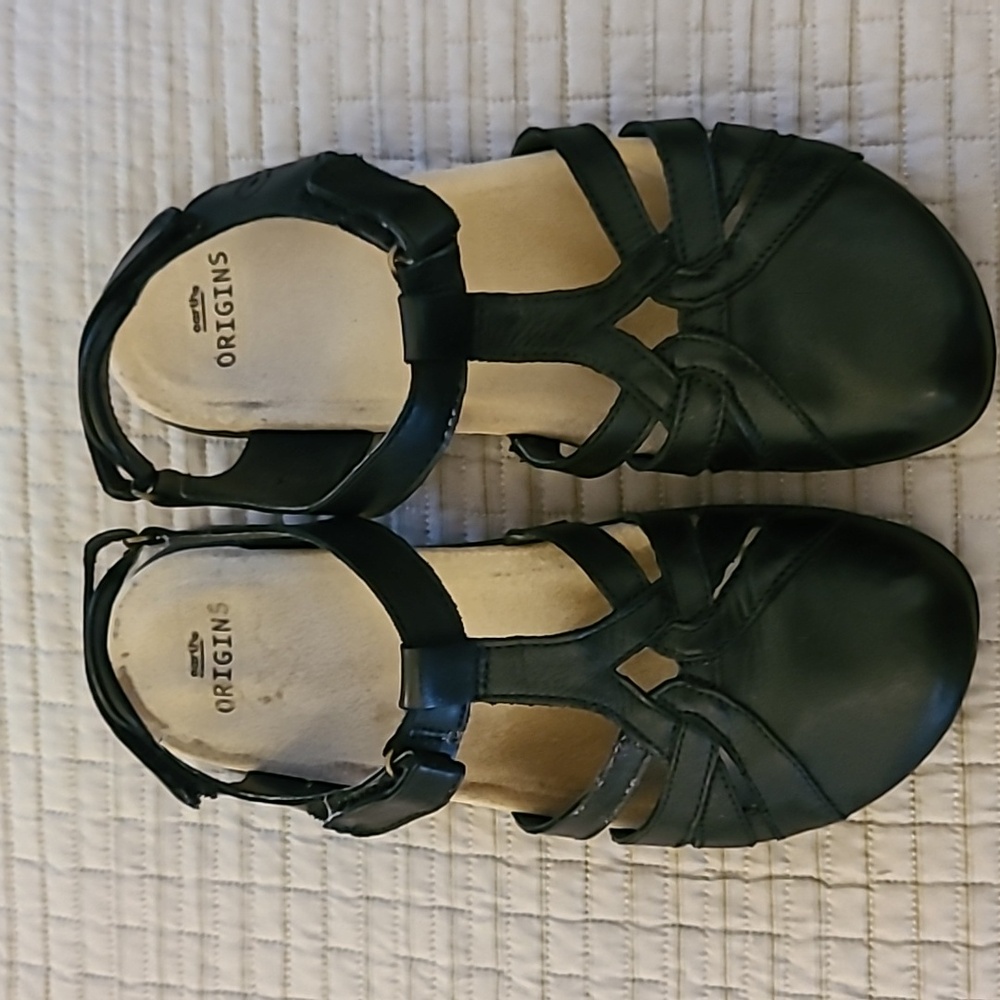 Earth Origins Women's Sz 9.5M Savoy Sierra Strappy Leather Black Shoes